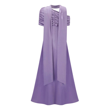 Benedetta Lilac One Shoulder Satin Maxi Dress