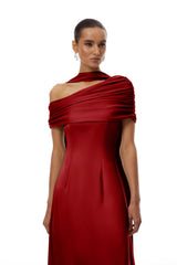Benedetta Red One Shoulder Satin Maxi Dress