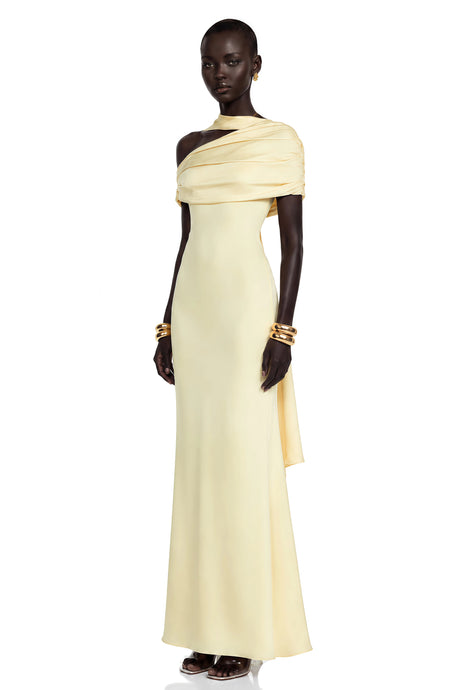 Benedetta Yellow One Shoulder Satin Maxi Dress