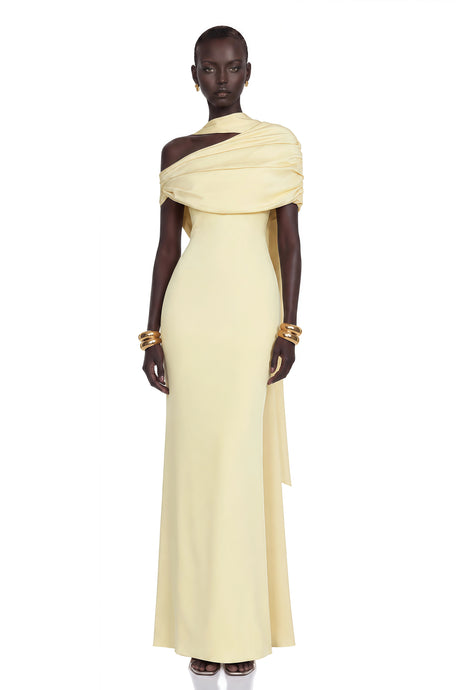Benedetta Yellow One Shoulder Satin Maxi Dress
