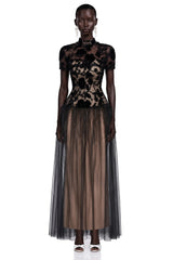 Benedicta Black Floral Embroidered Maxi Dress