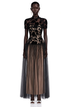 Benedicta Black Floral Embroidered Maxi Dress
