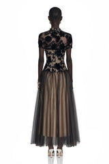 Benedicta Black Floral Embroidered Maxi Dress
