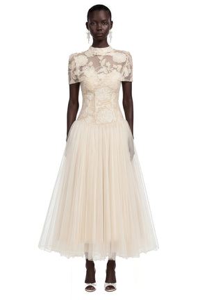 Benedicta Cream Floral Embroidered Maxi Dress