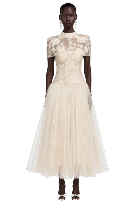 Benedicta Cream Floral Embroidered Maxi Dress