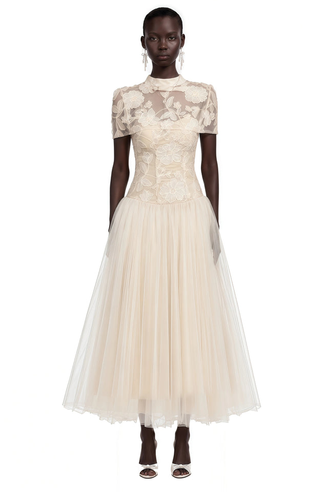 Benedicta Cream Floral Embroidered Maxi Dress