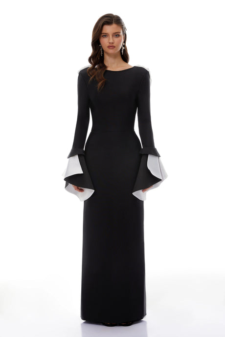 Bente Black Color Block Draped Maxi Dress