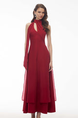 Berenice Red Halterneck Maxi Dress with CutOuts