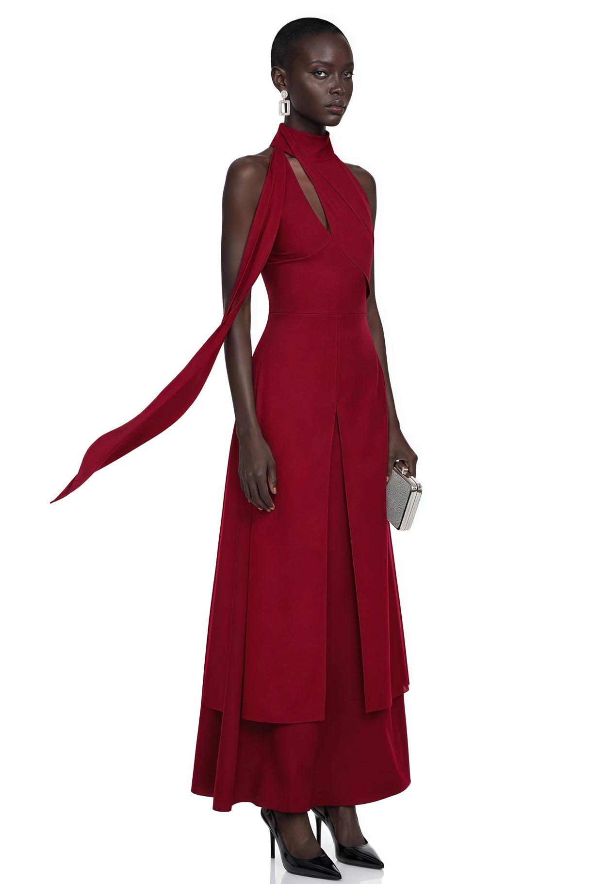 Berenice Red Halterneck Maxi Dress with CutOuts