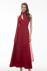 Berenice Red Halterneck Maxi Dress with CutOuts