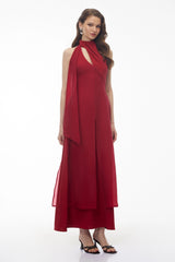 Berenice Red Halterneck Maxi Dress with CutOuts