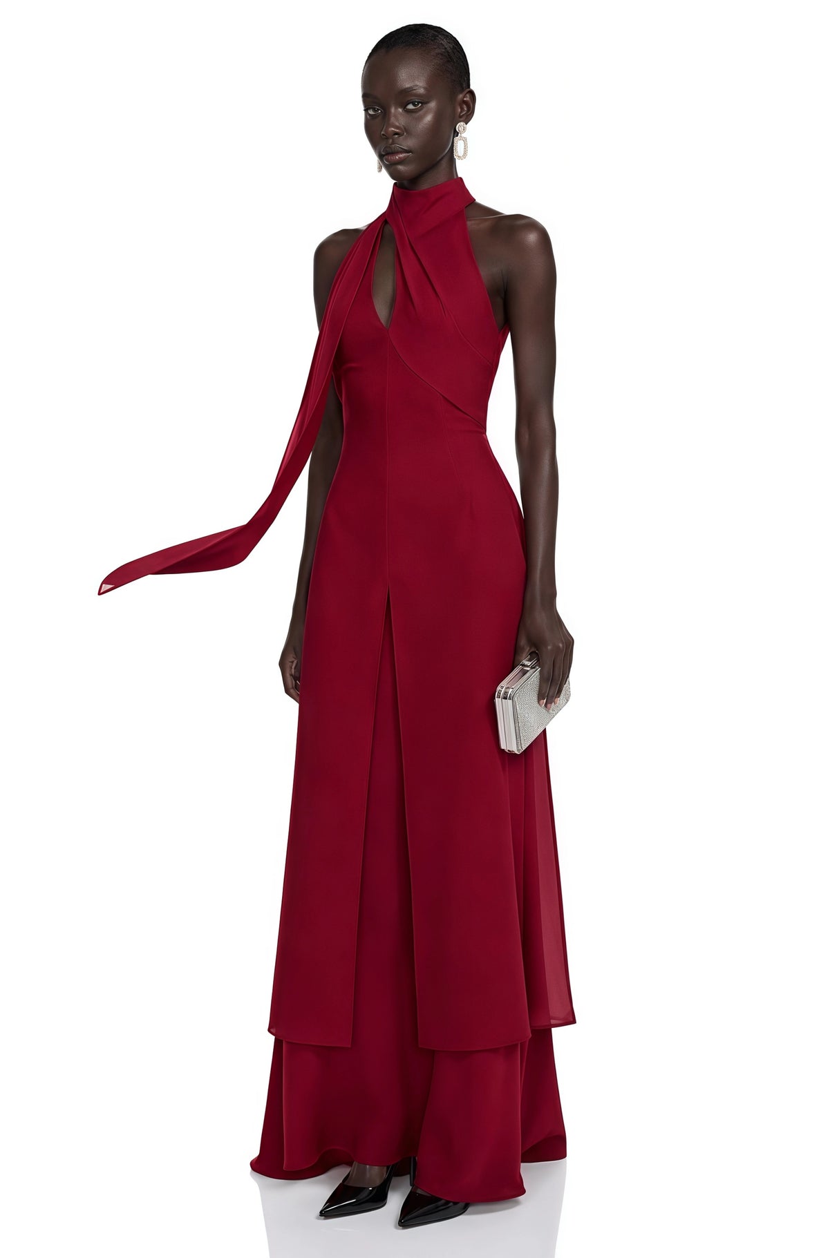 Berenice Red Halterneck Maxi Dress with CutOuts