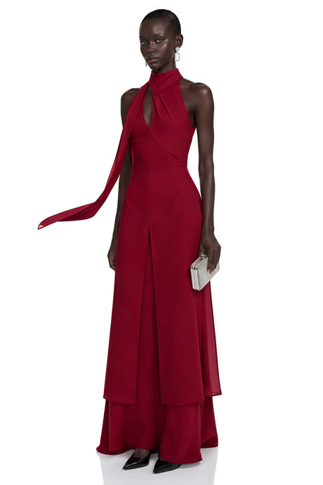 Berenice Red Halterneck Maxi Dress with CutOuts