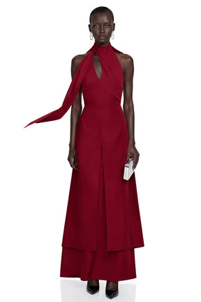 Berenice Red Halterneck Maxi Dress with CutOuts