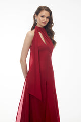 Berenice Red Halterneck Maxi Dress with CutOuts