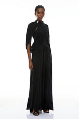 Bergljot Black Cape Design Mesh Maxi Dress