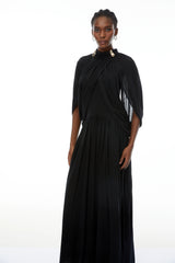 Bergljot Black Cape Design Mesh Maxi Dress