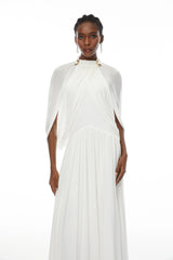 Bergljot White Cape Design Mesh Maxi Dress