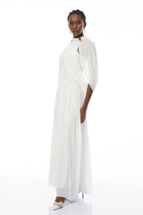 Bergljot White Cape Design Mesh Maxi Dress