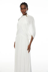 Bergljot White Cape Design Mesh Maxi Dress