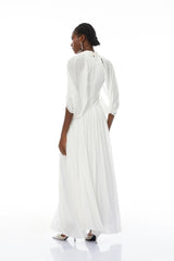 Bergljot White Cape Design Mesh Maxi Dress