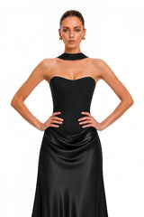 Berit Black Scarf Off Shoulder Ruched Maxi Dress
