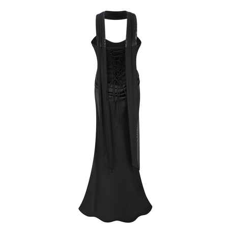 Berit Black Scarf Off Shoulder Ruched Maxi Dress