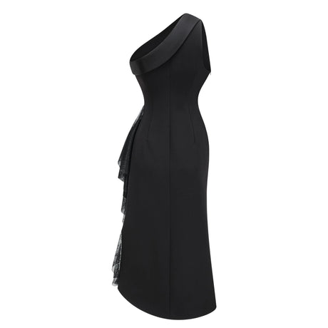 Bernadette Black LacePanel Asymmetrical Midi Dress