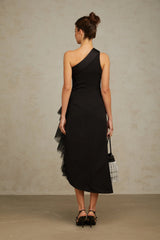 Bernadette Black LacePanel Asymmetrical Midi Dress