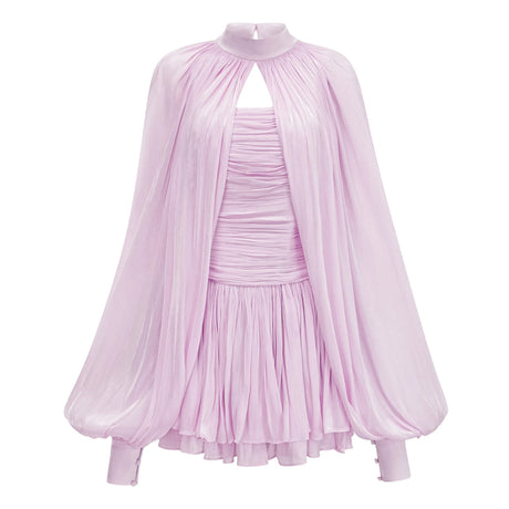 Bernice Lilac Glossy Cape  Dress Set