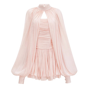 Bernice Pink Glossy Cape  Dress Set