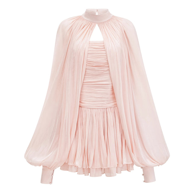 Bernice Pink Glossy Cape  Dress Set