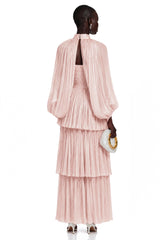 Bernice Pink Glossy Cape  Tiered Dress Set