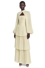 Bernice Yellow Glossy Cape  Tiered Dress Set