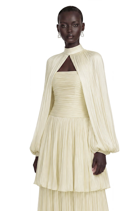 Bernice Yellow Glossy Cape  Tiered Dress Set