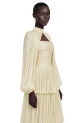 Bernice Yellow Glossy Cape  Tiered Dress Set