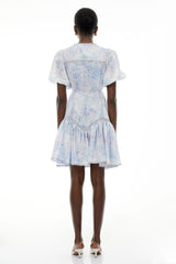 Beryl Blue Floral Print Ruched Mini Dress