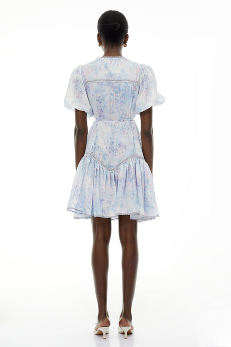 Beryl Blue Floral Print Ruched Mini Dress