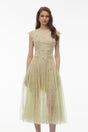Béryl Green Floral Lace Midi Dress