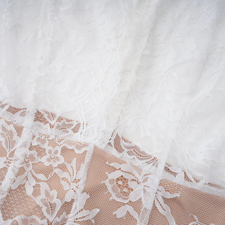 Bethany White Asymmetrical Lace Maxi Dress