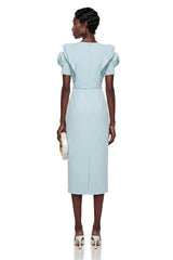 Bianca Mint Blue Midi Dress with Flutter Sleeves