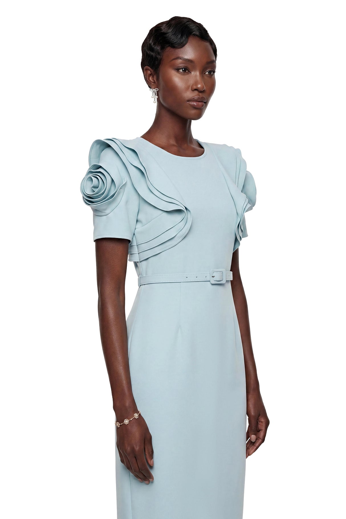 Bianca Mint Blue Midi Dress with Flutter Sleeves