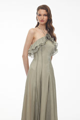 Bianka Green Pleated Maxi Dress with 3D Florals