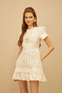 Bianka Neutral Crochet Floral Mini Dress