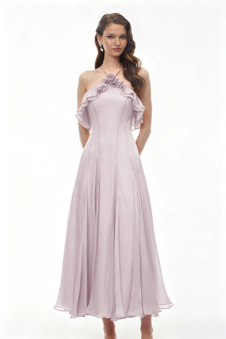 Bianka Purple Pleated Maxi Dress with 3D Florals