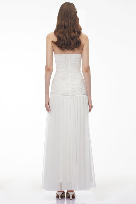 Bianka White Cross Front Ruched Maxi Dress