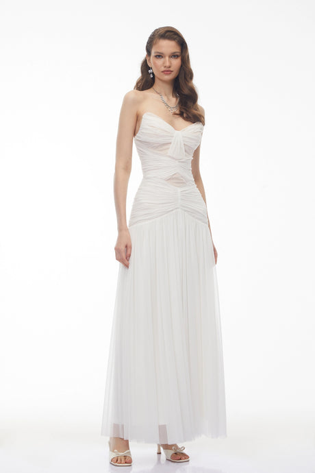 Bianka White Cross Front Ruched Maxi Dress
