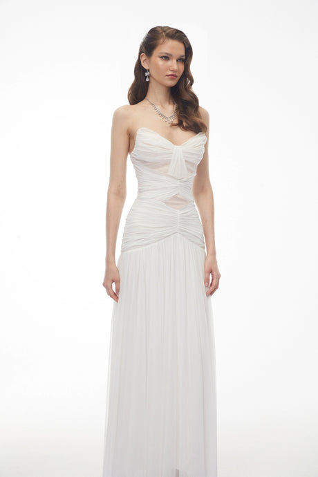 Bianka White Cross Front Ruched Maxi Dress