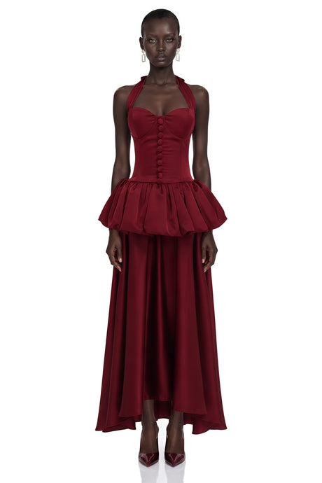 Bilun Burgundy Halterneck Bubble Maxi Dress