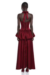 Bilun Burgundy Halterneck Bubble Maxi Dress